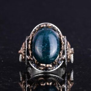 Aslan Başlı Yüzük, Yeşil Kan Taşı Yüzük - 925 Ayar Sterlin Gümüş Yüzük Erkekler İçin, Farklı Yüzük - Görsel 4