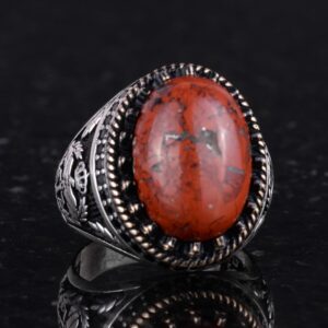Gerçek Doğal Taş Yüzük - El Yapımı Kartal Yüzük - 925 Ayar Gümüş Yüzük (Kırmızı Kan Taşı) - Görsel 5