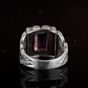 Gerçek Doğal Ametist Taşlı Yüzük, 925 Ayar Gümüş Erkek Yüzüğü - Görsel 6