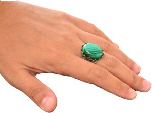 Doğal Malakit Taşlı Yüzük, 925 Ayar Gümüş Yüzük - Görsel 6