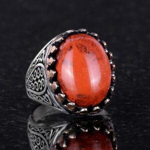 925 Ayar Katı Gümüş Erkek Yüzüğü Doğal Kırmızı Kan Taşı ile - El Yapımı Zarafet - Görsel 3