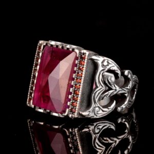 925 Ayar Gümüş Erkek Yüzük - Doğal Yakut Taşlı - Lüks ve Şık Kırmızı Değerli Taş Yüzük - Görsel 4