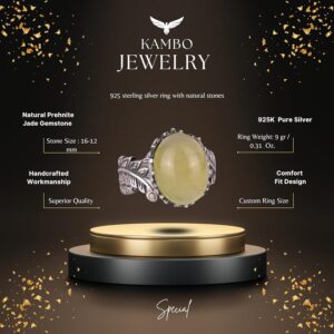 Sterling Gümüş Kadın Yüzüğü ile Gerçek Doğal Prehnite Jade Taşı, Vintage Bohem Tasarım - Görsel 2