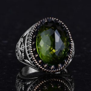 925 Ayar Gümüş Yüzük, Oluşturulmuş Taş Yüzük, Kartal Sembol Yüzüğü, El Yapımı Yüzük (Oluşturulmuş Peridot) - Görsel 5