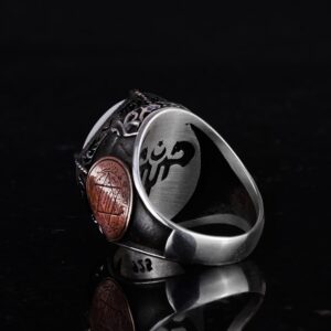 Doğal İnci Taşlı Yüzük - 925 Ayar Gümüş El Yapımı Erkek Yüzüğü - İki Başlı Kartal Tasarımı - Görsel 7