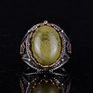 Gerçek Doğal Unakite Taşı Yüzük, El Yapımı 925K Sert Gümüş Erkek Yüzük, Sanatsal Tasarım - Görsel 5