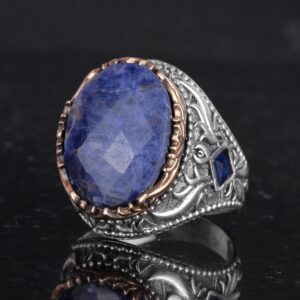 Gerçek Doğal Taş Yüzük - 925 Ayar Gümüş El Yapımı Yüzük (Sodalit) - Görsel 6