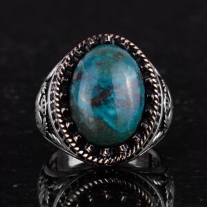 Gerçek Doğal Doğal Taş Yüzük - El Yapımı Kartal Yüzüğü - 925 Ayar Gümüş Yüzük (Krisokolla) - Görsel 4