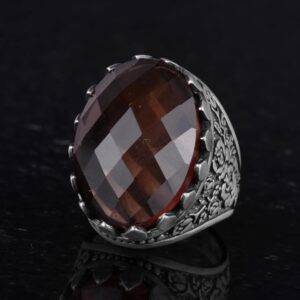 925 Ayar Gümüş Yüzük - Gül Desenli Yüzük - Yapay Taş Yüzük Erkekler İçin - El Yapımı Yüzük (Yapay sultanit) - Görsel 6