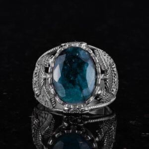 Doğal Zümrüt Taşlı Yüzük, 925 Ayar Katı Gümüş Erkek İslami Yüzük - Görsel 4