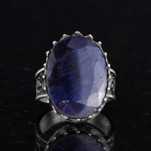 Gerçek Doğal Taş Yüzük - 925 Ayar Gümüş Büyük Yüzük - El Yapımı Yüzük (Mavi Safir) - Görsel 4