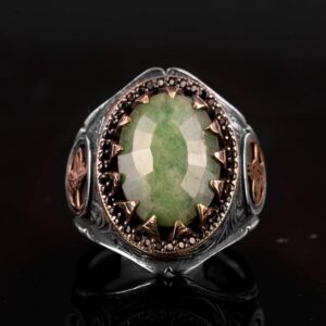 Gerçek Doğal Zümrüt Taşı Erkek Yüzük, Osmanlı Yüzüğü, Orta Doğu Etnik Tasarım, 925 Ayar Gümüş Yüzük - Görsel 2