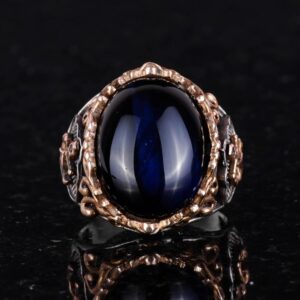 Denizci Çapa Koyu Mavi Kedi Gözü Yapay Taş Yüzük, 925 Ayar Gümüş Yapay Taş Yüzükler - Çeşitli & Farklı Koleksiyon - Görsel 3