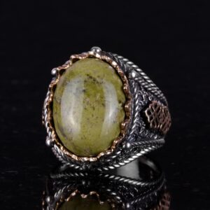 Gerçek Doğal Unakite Taşı Yüzük, El Yapımı 925K Sert Gümüş Erkek Yüzük, Sanatsal Tasarım - Görsel 2