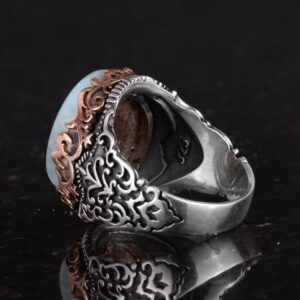 Gerçek Doğal Taş El Yapımı Yüzük - 925 Ayar Gümüş El Yapımı Yüzük - Şık Farklı Yüzük (Larimar) - Görsel 7