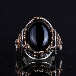 Oniks Taşlı Yüzük, El Yapımı Aslan Başı Erkek Yüzüğü, 925 Ayar Gümüş Tasarım Erkek Yüzüğü - Görsel 3