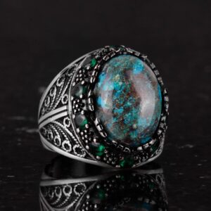 Doğal Azurit Taş Yüzük - El Yapımı 925 Ayar Gümüş Erkek Takısı, Şık ve Zarif Tasarım - Görsel 5