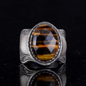 Doğal Taş Yüzük, 925 Ayar Gümüş Yüzük, (Kaplan Gözü) - Görsel 6