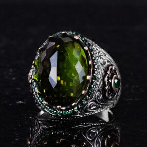 925 Ayar Gümüş El Yapımı Yüzük - Oluşturulmuş Peridot Taş Yüzük - Görsel 6