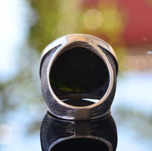 Gerçek Doğal Kan Taşı Yüzük, 925 Ayar Gümüş Erkek Büyük Yuvarlak Yüzük - Görsel 6