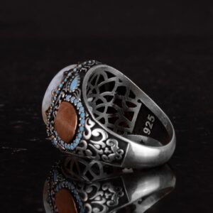 Gerçek Doğal Taş Yüzük - El Yapımı Yüzük - İşlenmiş 925 Ayar Gümüş Yüzük (Larimar) - Görsel 7