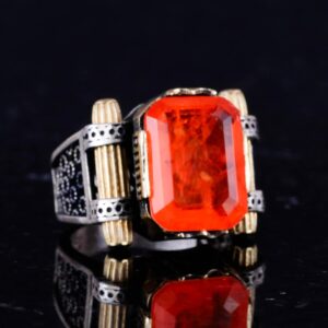 Turuncu Paraiba Yapay Taşı Yüzük - 925 Ayar Gümüş El Yapımı Yüzük - Görsel 5