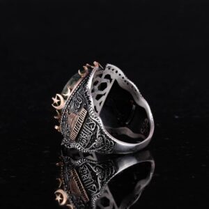 Mescidi Aksa desenli, Cabochon Zümrüt Taşlı Yüzük, 925 Ayar Saf Gümüş Erkek Yüzüğü - Görsel 6