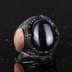 David Yıldızı Yüzük, Yapay Taş Yüzük, 925 Ayar Gümüş Süleyman Yüzüğü (Mavi Güneş Taşı Yapay Taş) - Görsel 5