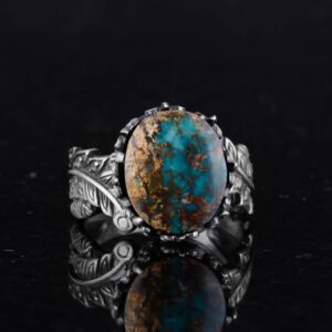 Gerçek Doğal Arizona Turkuaz Taş Yüzüğü, 925 Ayar Gümüş Yüzük, Minimalist El Yapımı Yüzük (Model-1) - Görsel 6