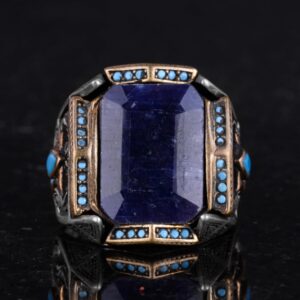 Gerçek Doğal Taş Yüzük - El Yapımı Yüzük - 925 Ayar Gümüş Yüzük (Mavi Safir) - Görsel 4