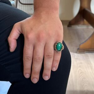 Gerçek Doğal Taş El Yapımı Yüzük - 925 Ayar Gümüş Şık Yüzük (Malakit) - Görsel 3