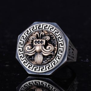 925 Ayar Gümüş Yüzük - Yunan Anahtarı Tasarımı Erkek Yüzüğü - El Yapımı Yüzük (Fleur-de-Lis) - Görsel 5