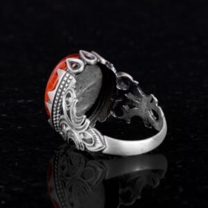 925 Ayar Katı Gümüş Erkek Yüzük - Doğal Taş Kan Taşı - Görsel 7