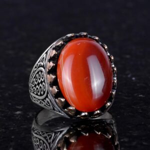 925 Ayar Sert Gümüş Erkek Yüzük - Doğal Kırmızı Akik Taşı ile El Yapımı Şıklık - Görsel 3