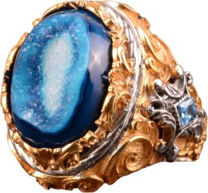 Doğal Druzy Kuvars ile Gümüş Doğum Taşı Yüzüğü - Gümüş Erkek Büyük Yüzük - Görsel 1