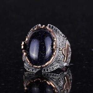 925 Ayar Gümüş Erkek Yüzük, Mavi Güneş Taşı Yapay Taş Yüzük - Görsel 4