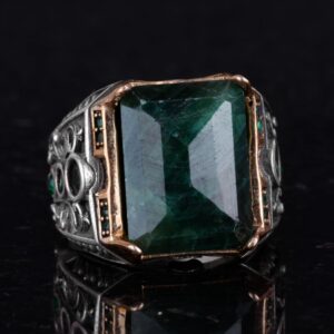 925 Ayar Gümüş Yüzük - Gerçek Doğal Taş Yüzük - El Yapımı Yüzük (Zümrüt) - Görsel 5