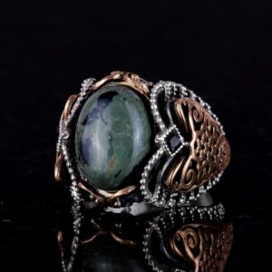 925 Ayar Katı Gümüş Erkek Yüzük, El Yapımı Doğal Yeşil Göz Taşı Yüzük, Doğal Vigor Tasarımı - Görsel 3