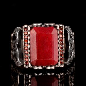 925 Ayar Gümüş Erkek Yüzük Doğal Yakut Taşı - Şık Kırmızı Taş Yüzük - Görsel 6