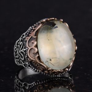 Gerçek Doğal Taş El Yapımı Yüzük - 925 Ayar Gümüş El Yapımı Yüzük - Şık Farklı Yüzük (Prehnit) - Görsel 4