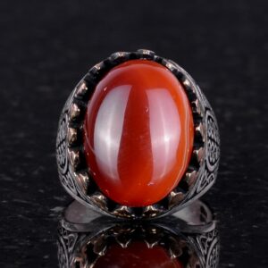 925 Ayar Sert Gümüş Erkek Yüzük - Doğal Kırmızı Akik Taşı ile El Yapımı Şıklık - Görsel 2