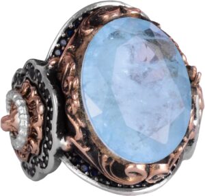 Açık Mavi Paraiba Oluşturulmuş Taş Yüzük, 925 Ayar Gümüş Yüzük, Aslan Sembolü Yüzük - Görsel 1