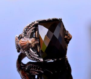 El Yapımı Oniks Taşlı Yüzük, Gümüş Erkek Yüzüğü, Kartal Tasarımı - Gücün ve Korumanın Sembolü - Görsel 5