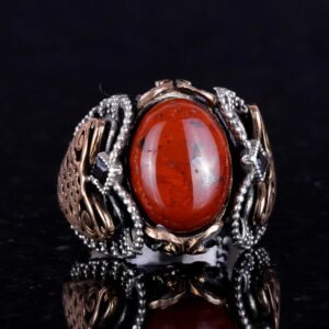 Gerçek Doğal Kırmızı Kan Taşı Yüzük, 925 Ayar Sert Gümüş Yüzük Erkekler için - Görsel 2