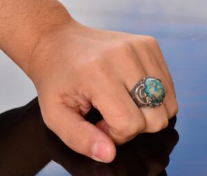 Gerçek Arizona Turkuaz Taş Yüzük - 11.95 Karat Yüzük - İslami Yüzük - Gümüş Yüzük - Görsel 6