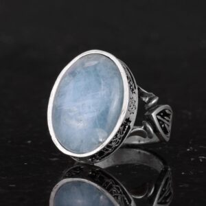Doğal Akuamarin Taşlı Erkek Yüzük, El Yapımı 925 Ayar Gümüş Takı - Sakinlik, Koruma ve Maneviyat Sembolü - Görsel 6