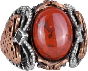 Gerçek Doğal Kırmızı Kan Taşı Yüzük, 925 Ayar Sert Gümüş Yüzük Erkekler için - Görsel 1