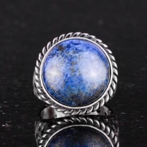 Gerçek Doğal Taş Yüzük - 925 Ayar Katı Gümüş Erkek Yüzüğü Lapis Lazuli ile - Görsel 3