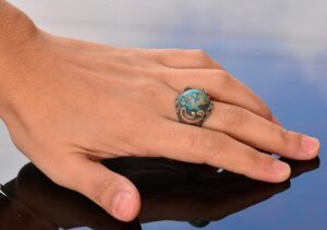 Gerçek Arizona Turkuaz Taş Yüzük - 11.95 Karat Yüzük - İslami Yüzük - Gümüş Yüzük - Görsel 7