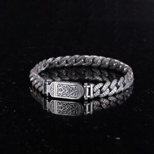 925 Ayar Gümüş Erkek Bilezik - El Yapımı Dokulu Zincir Bilezik - Görsel 5